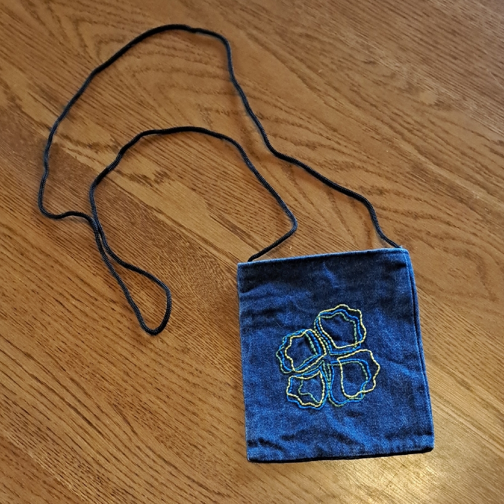 Blue Jeans Crossbody Bag with Embroidered Design